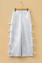 Beau Blue Bow Knot Side Detail Straight Leg Loose Jeans