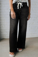 Black Acid Wash Contrast Lace-up Plus Size Jeans