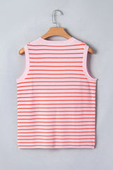 Pink Stripe Textured Knit Sleeveless Casual Sweater Top