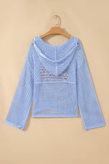 Beau Blue Hollow Out Crochet Knit American Flag Patched Sweater Hoodie