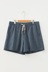 Blue Stripe Plus Size Contrast Drawstring Elastic Waist Denim Shorts