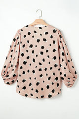 Khaki Classic Leopard V Neck Bracelet Sleeve Blouse
