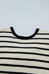 Black Stripe Bow Applique Short Sleeve Sweater