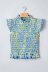 Multicolour Gingham Smoked Lace Trim Tank Top