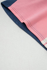 Pink Color Block Patchwork Varsity Striped Detail Drawstring Elastic Waist Shorts