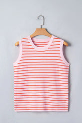 Pink Stripe Textured Knit Sleeveless Casual Sweater Top