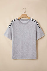 Light Grey Patchwork Detail Raw Edge Oversize Tee