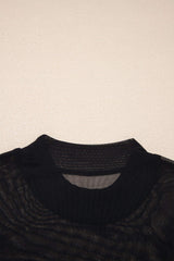 Black Sheer Mesh Patchwork Cap Sleeve T Shirt