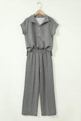 Gray Half Zip Polo Tee Casual Pant Set