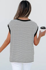 Red Stripe Chest Pocket Patch Round Neck Tank Top