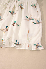 Beige Mallard Print Shirt Style Short Two Piece Set