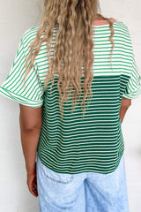 Green Stripe Contrast Print Color Block Detail Relaxed Tee