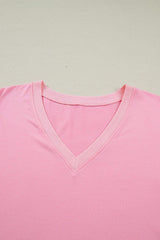 Bonbon V Neck Pleated Short Puff Sleeve Plus Size Blouse