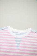 Casual Stripe Oversize Dolman Sleeve Patchwork T Shirt