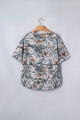 Gray Abstract Woodland Print Tunic Henley T Shirt