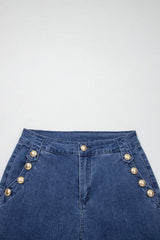 Ashleigh Blue Golden Button Detail Rolled Edge Flare Leg Jeans