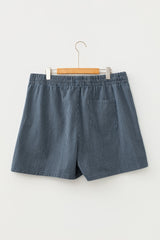 Blue Stripe Plus Size Contrast Drawstring Elastic Waist Denim Shorts