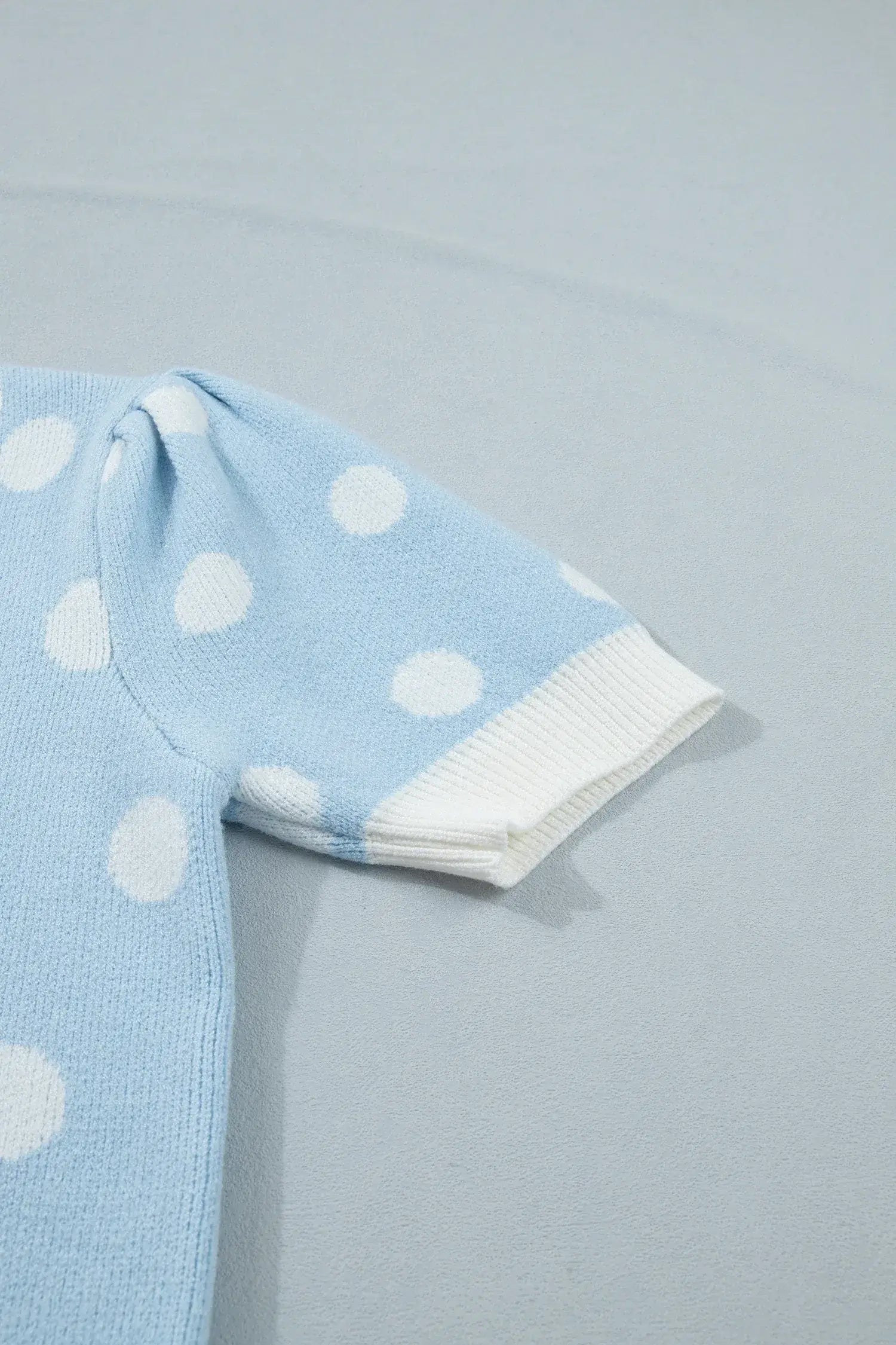 Pink Polka Dot Puff Short Sleeve Sweater Top