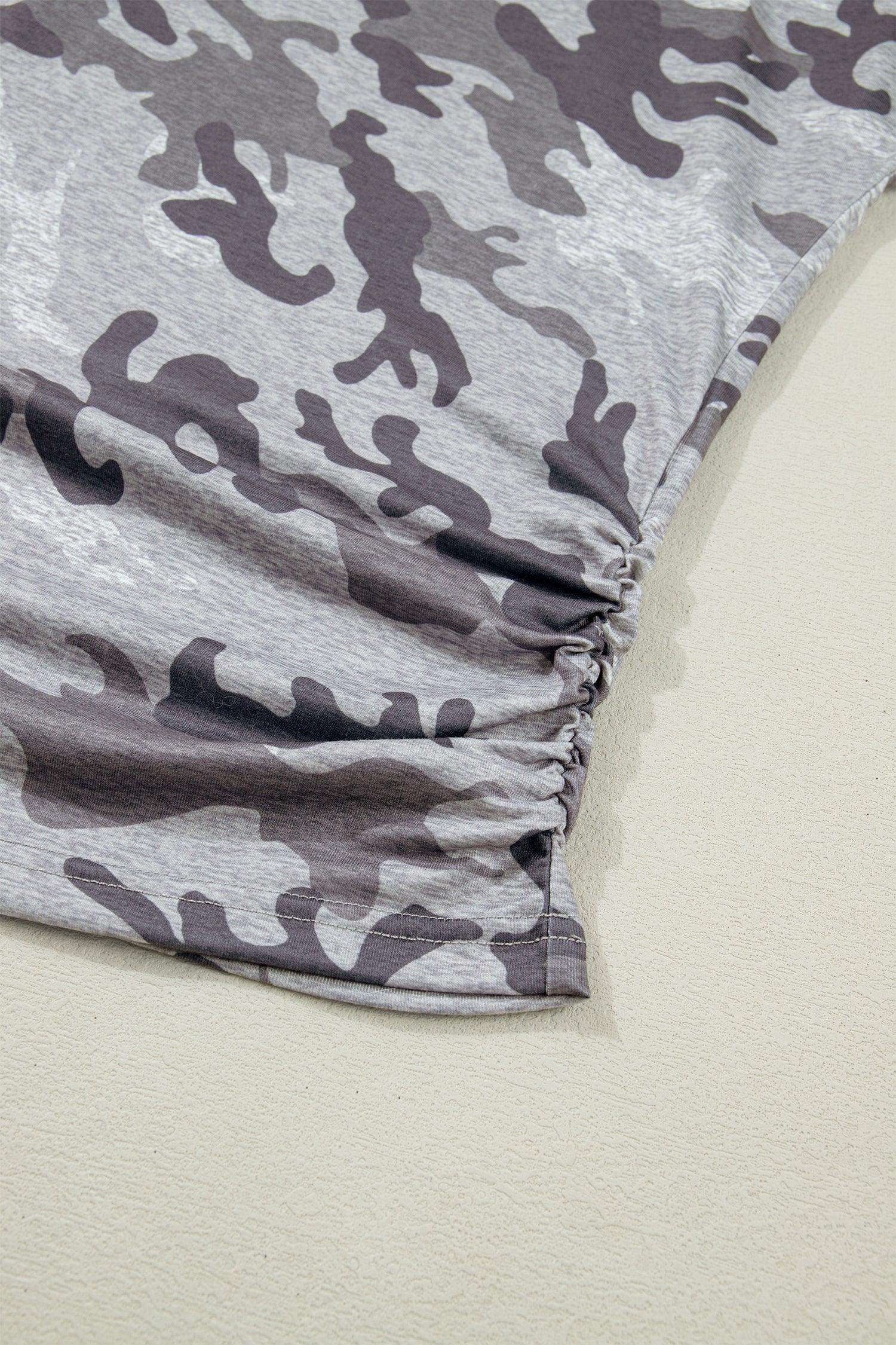 Gray Plus Size Camo Print Casual T Shirt