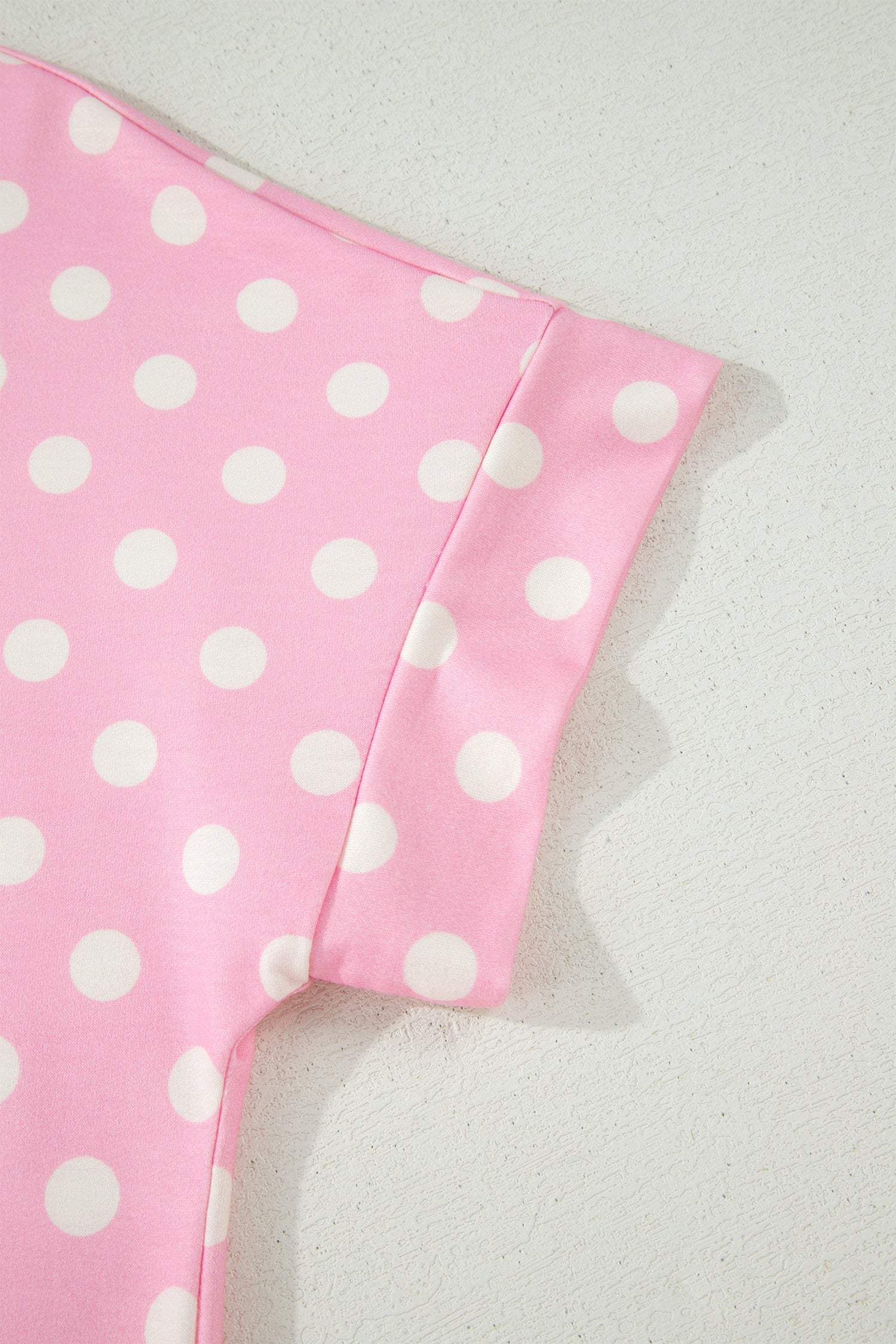 Green Polka Dot Print Color Block Trim Mock Neck Short Set