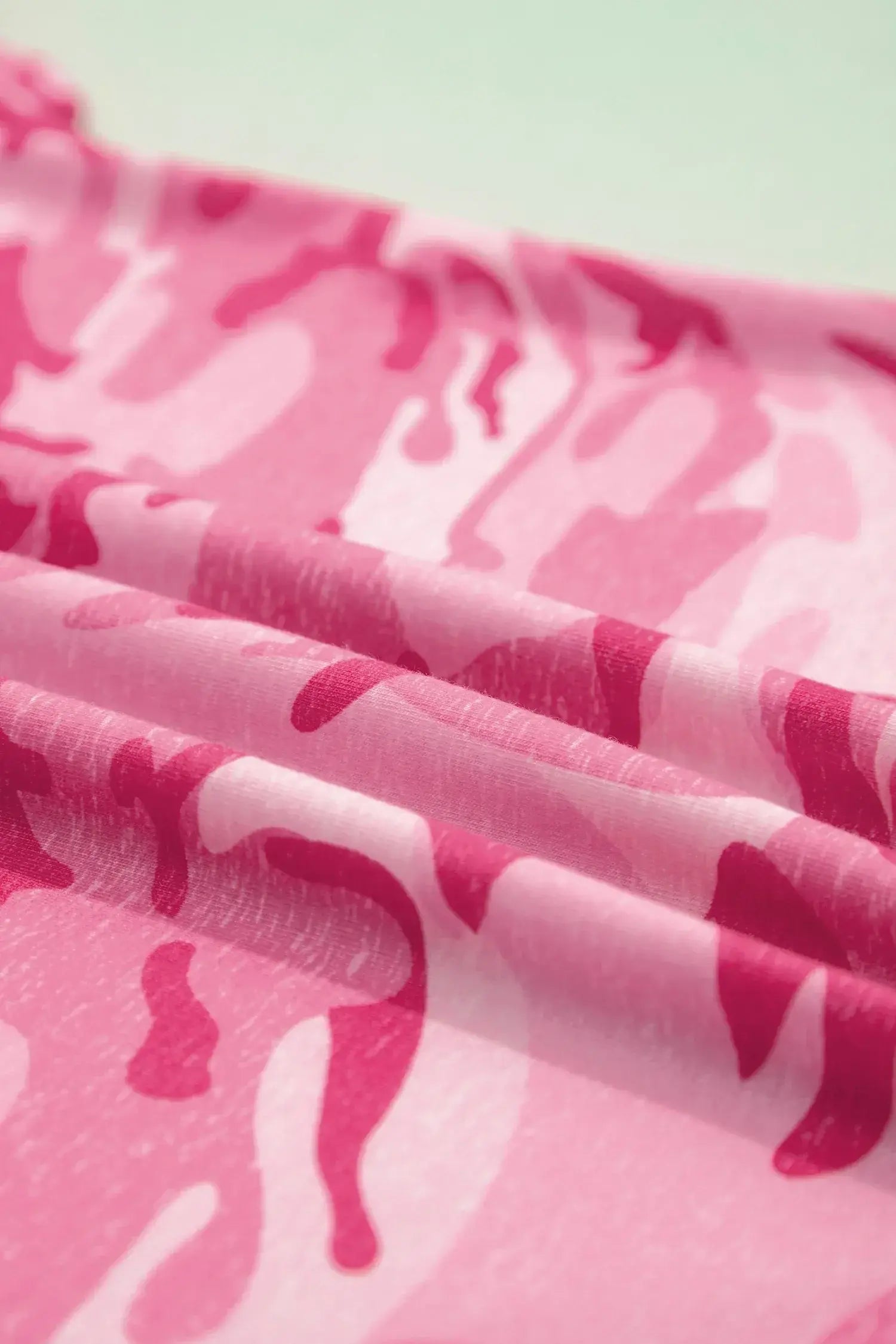 Pink Camouflage Print Crew Neck T Shirt