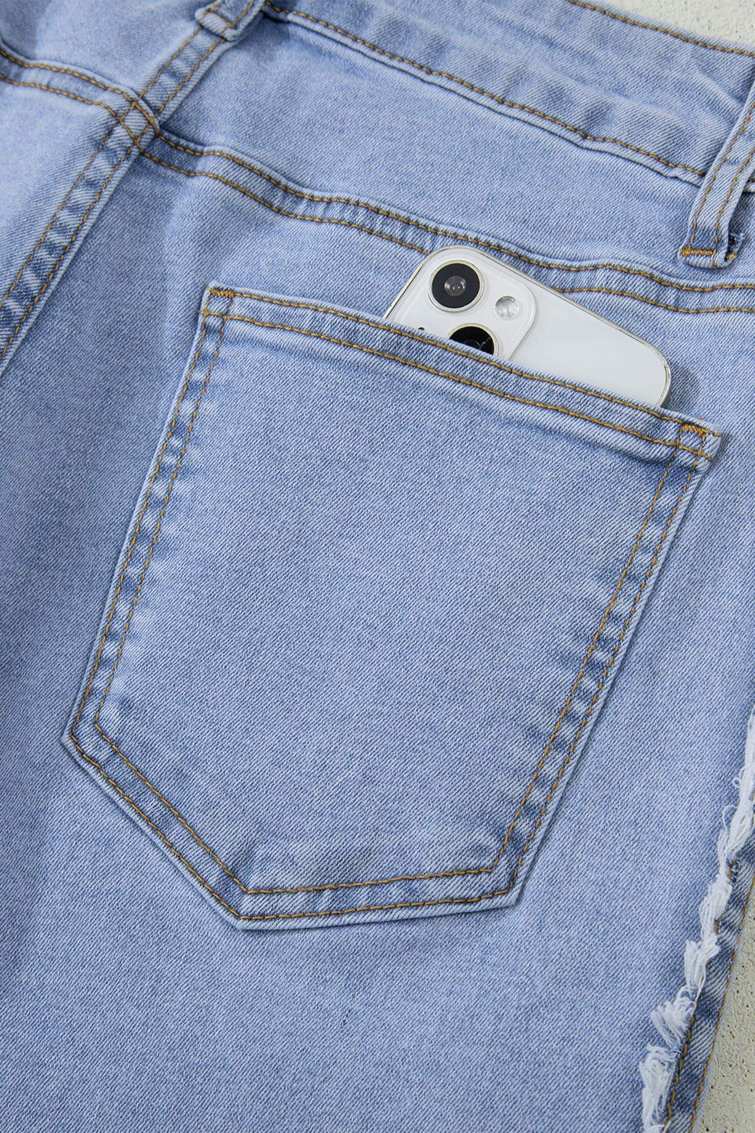 Beau Blue Contrast Stripe Frayed Side Panel Patchwork Shift Jeans