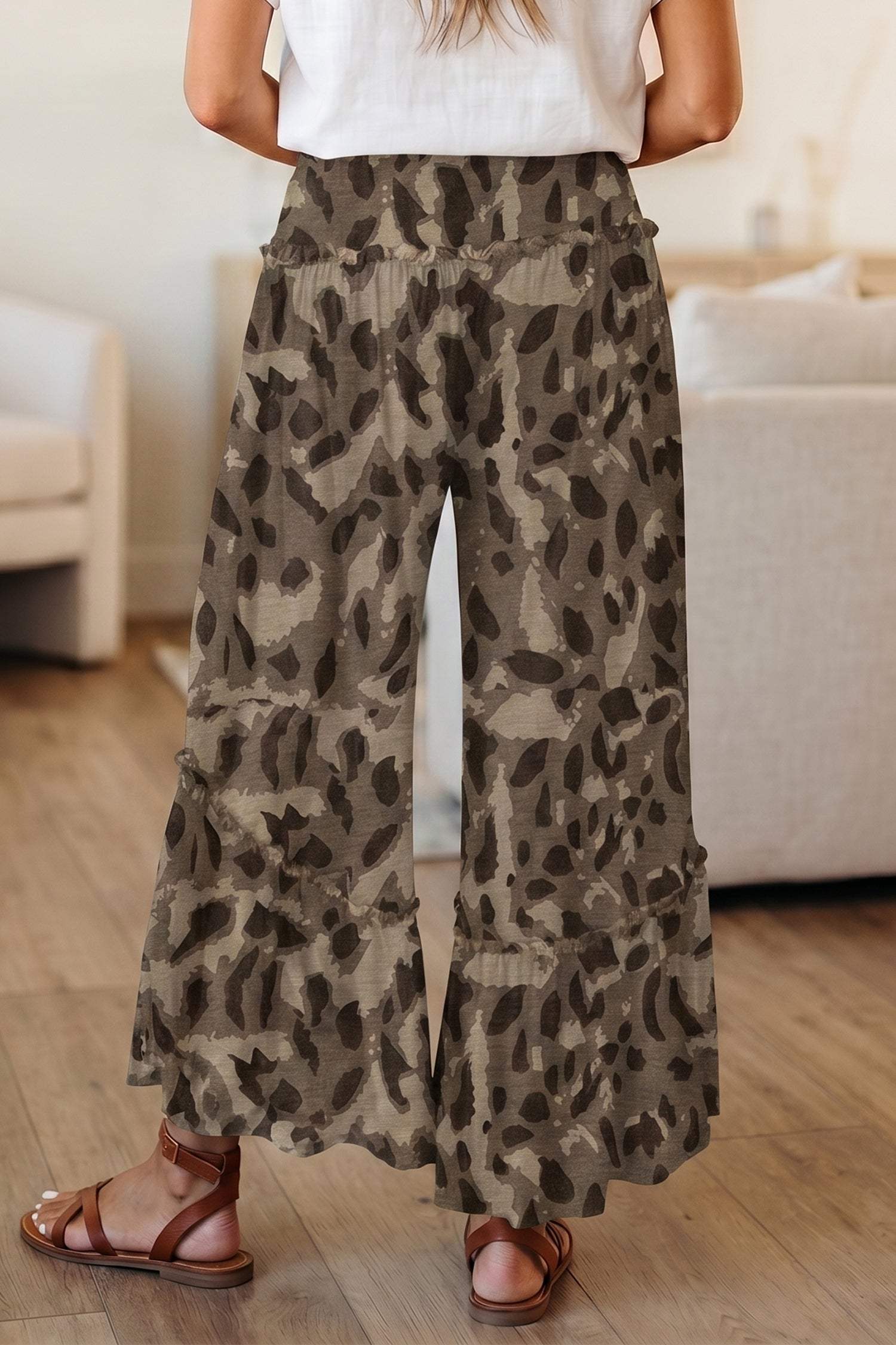 Multicolour Camo Print Wide Leg Casual Pants