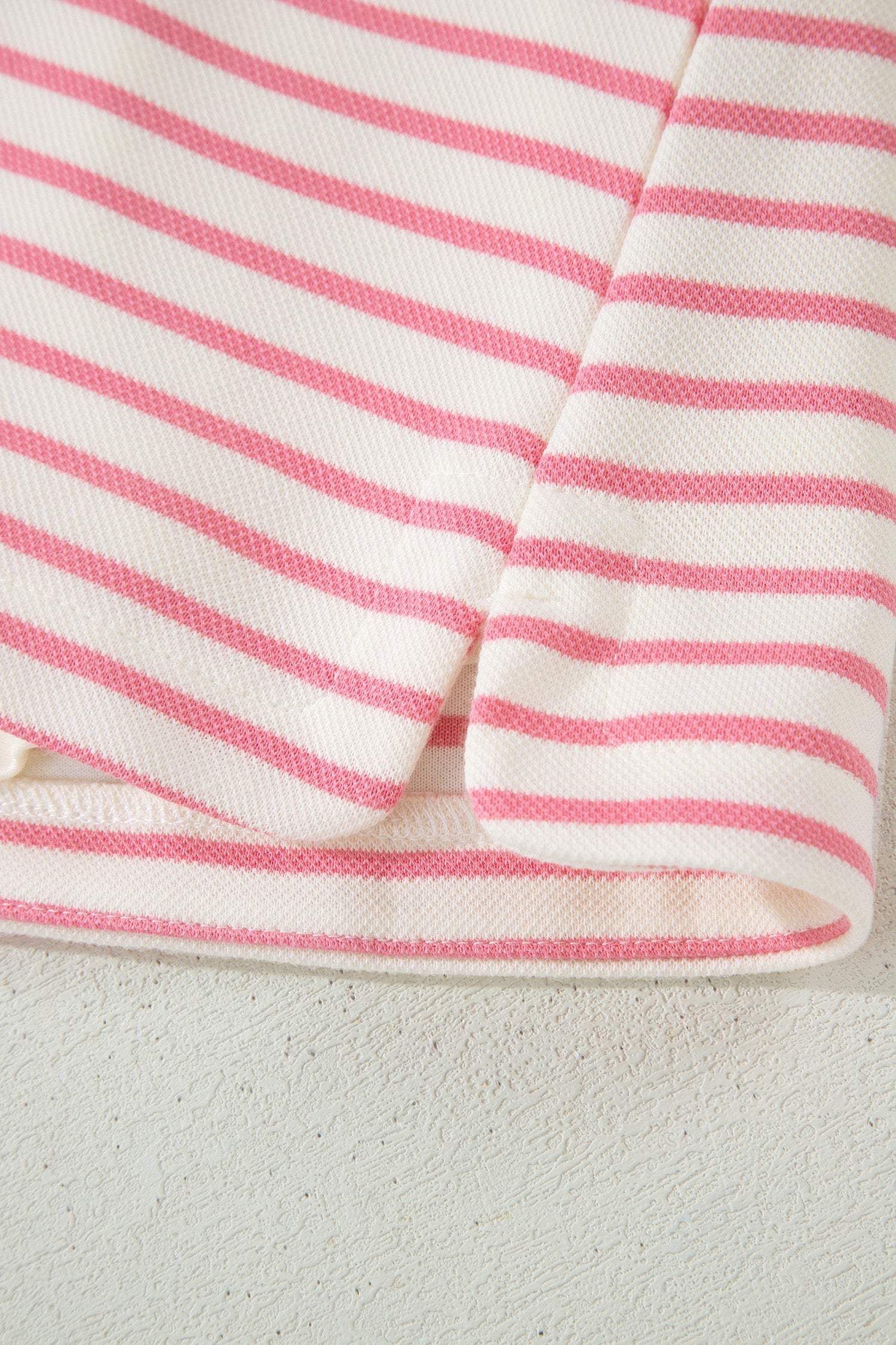 Pink Stripe Color Block Patchwork Polo Tee Drawstring Elastic Waist 2pcs Skort Set