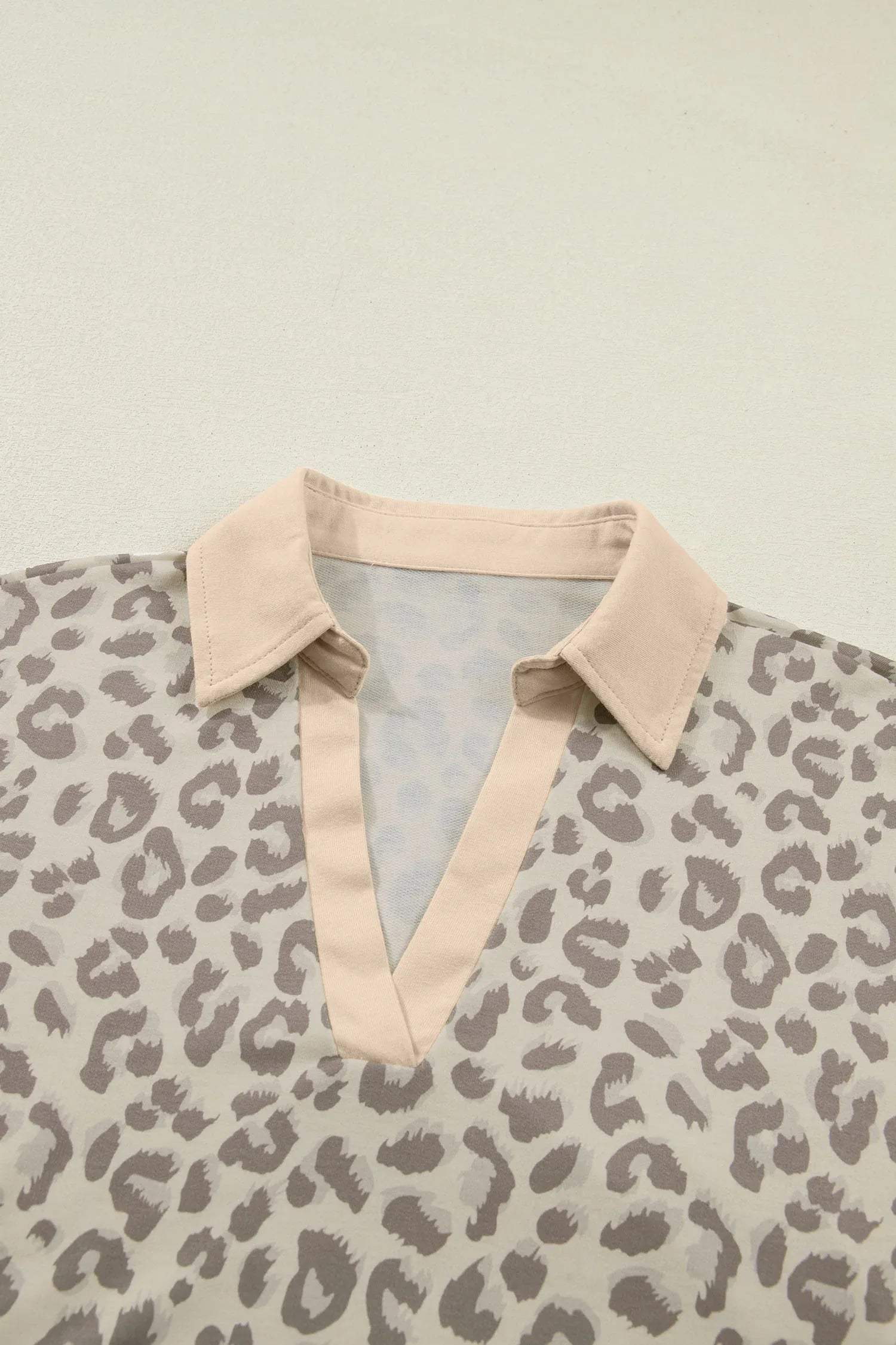 Khaki V Neck Collar Leopard Printed 2pcs Short Set