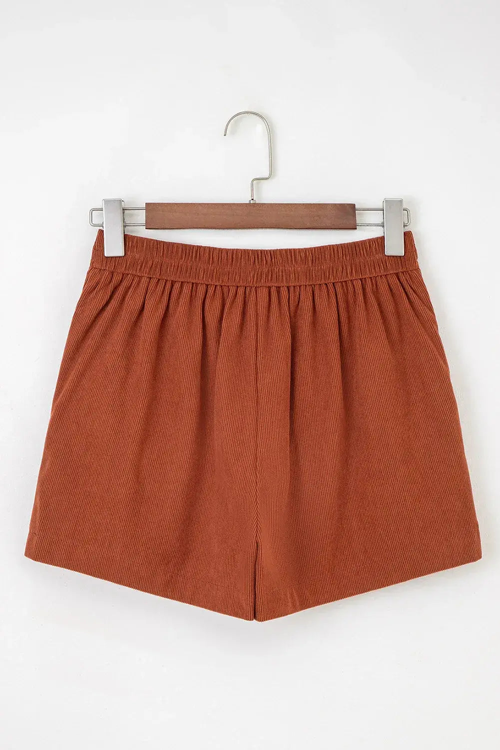 Clay Button Decor Scalloped Edge High Waist Corduroy Shorts