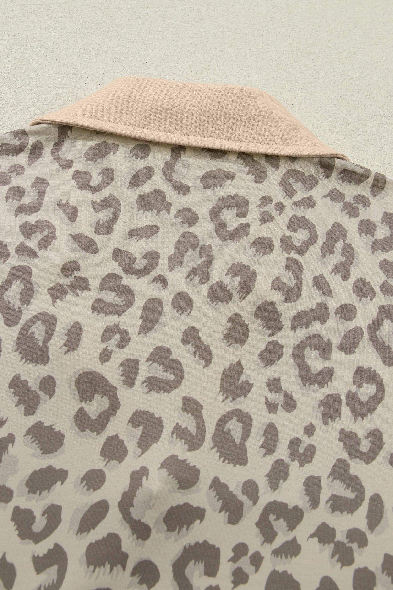 Khaki V Neck Collar Leopard Printed 2pcs Short Set