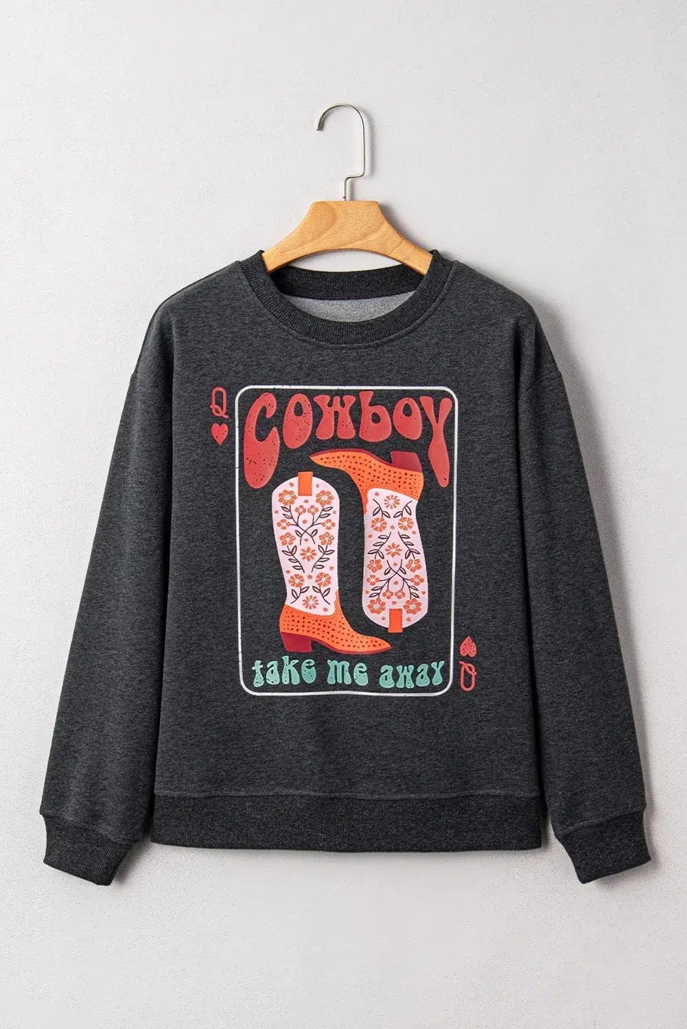 Carbon Grey Cowboy Queen Card Drop Shoulder Graphic Sweatshirt