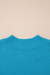 Blue Contrast Stitch Trim Knot Side Mock Neck Sweater Vest