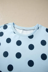 Pink Polka Dot Print Loose Tee Drawstring Elastic Waist Short Set