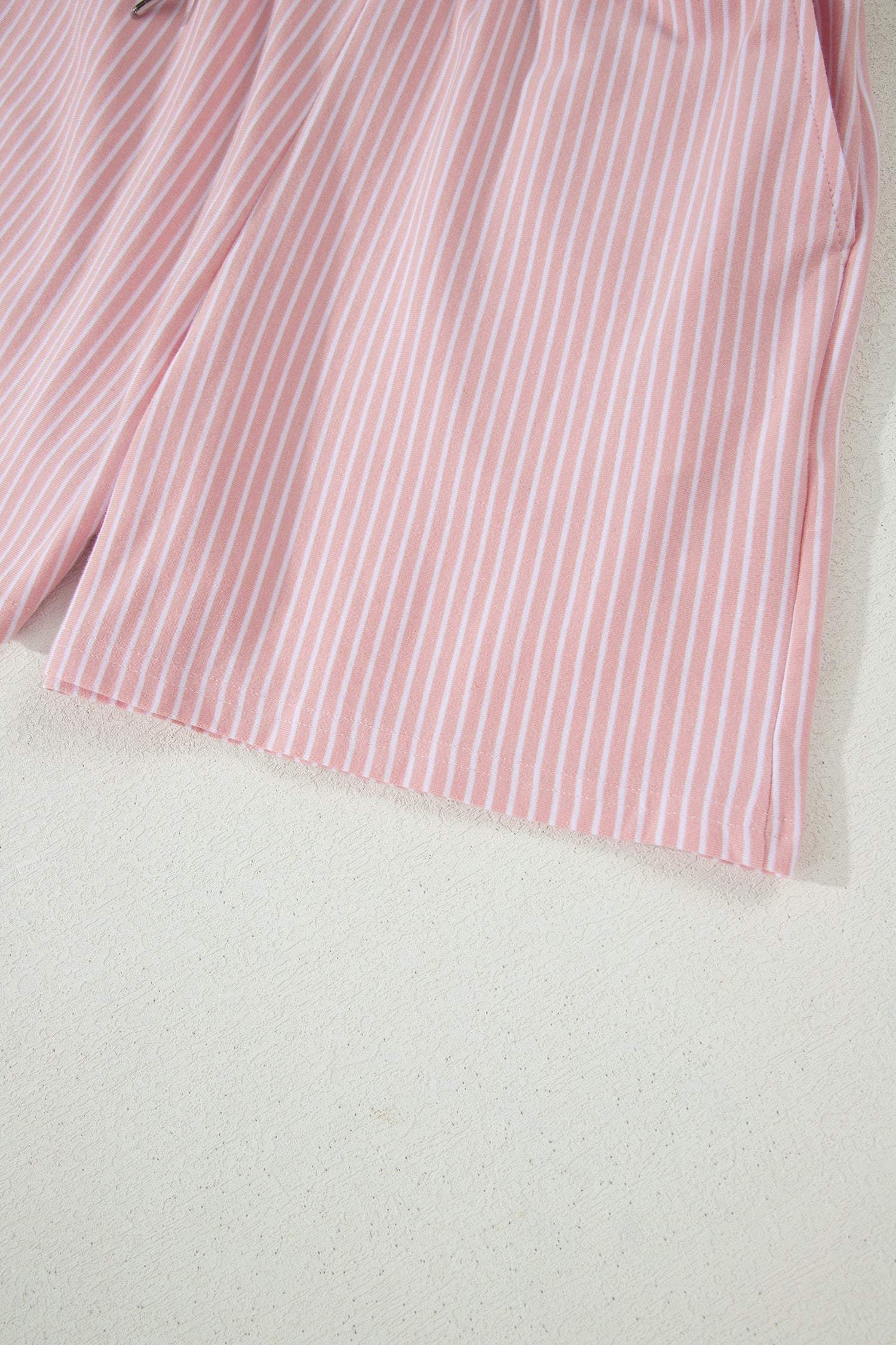 Khaki Stripe Dolman Sleeve Polo Shirt and Drawstring Shorts Set