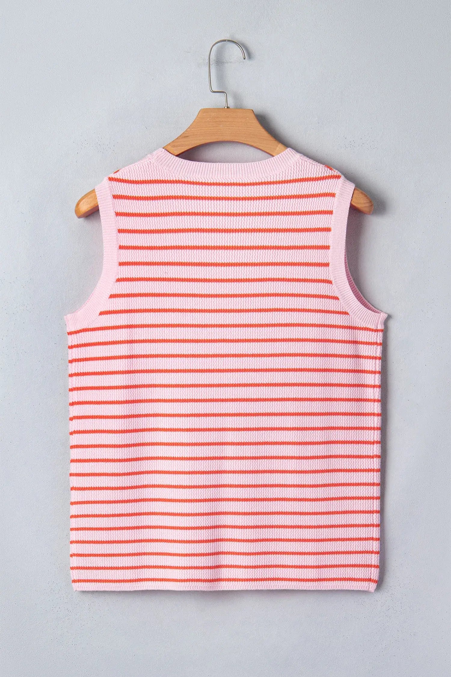 Pink Stripe Textured Knit Sleeveless Casual Sweater Top
