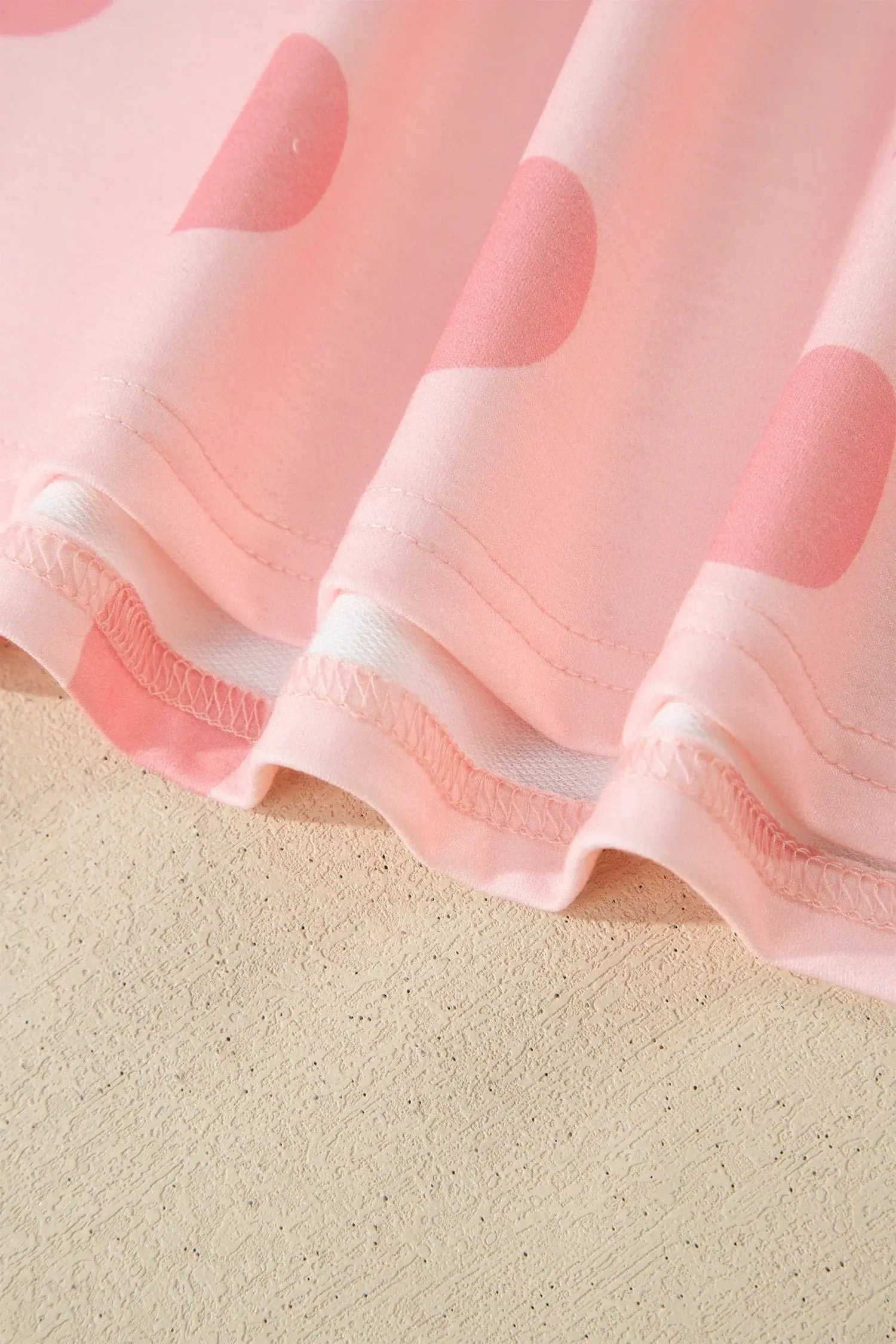 Pink Polka Dot Print Loose Tee Drawstring Elastic Waist Short Set