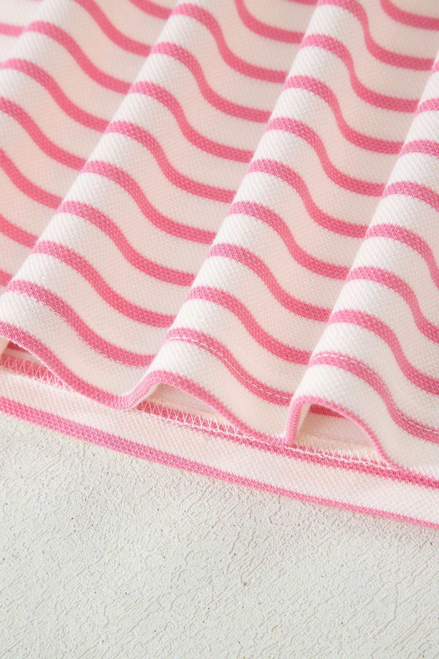 Pink Stripe Color Block Patchwork Polo Tee Drawstring Elastic Waist 2pcs Skort Set