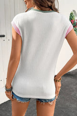 Apricot Color Block Corded Knit Crew Neck Tee