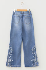 Ashleigh Blue Embroidered Western Print Flare Leg Full Length Jeans