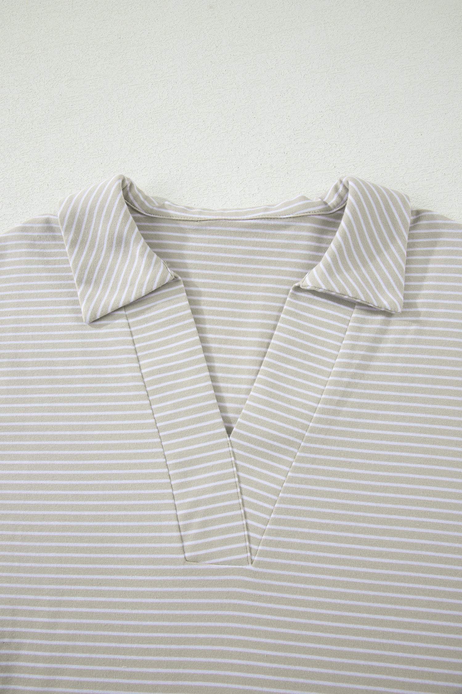 Khaki Stripe Dolman Sleeve Polo Shirt and Drawstring Shorts Set