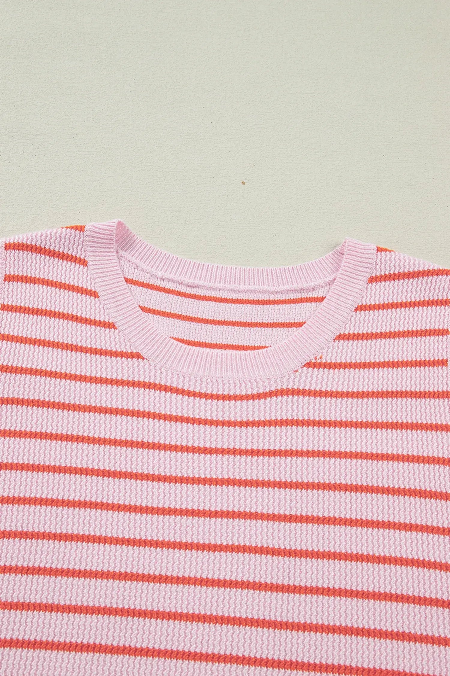 Pink Stripe Textured Knit Sleeveless Casual Sweater Top
