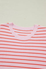 Pink Stripe Textured Knit Sleeveless Casual Sweater Top