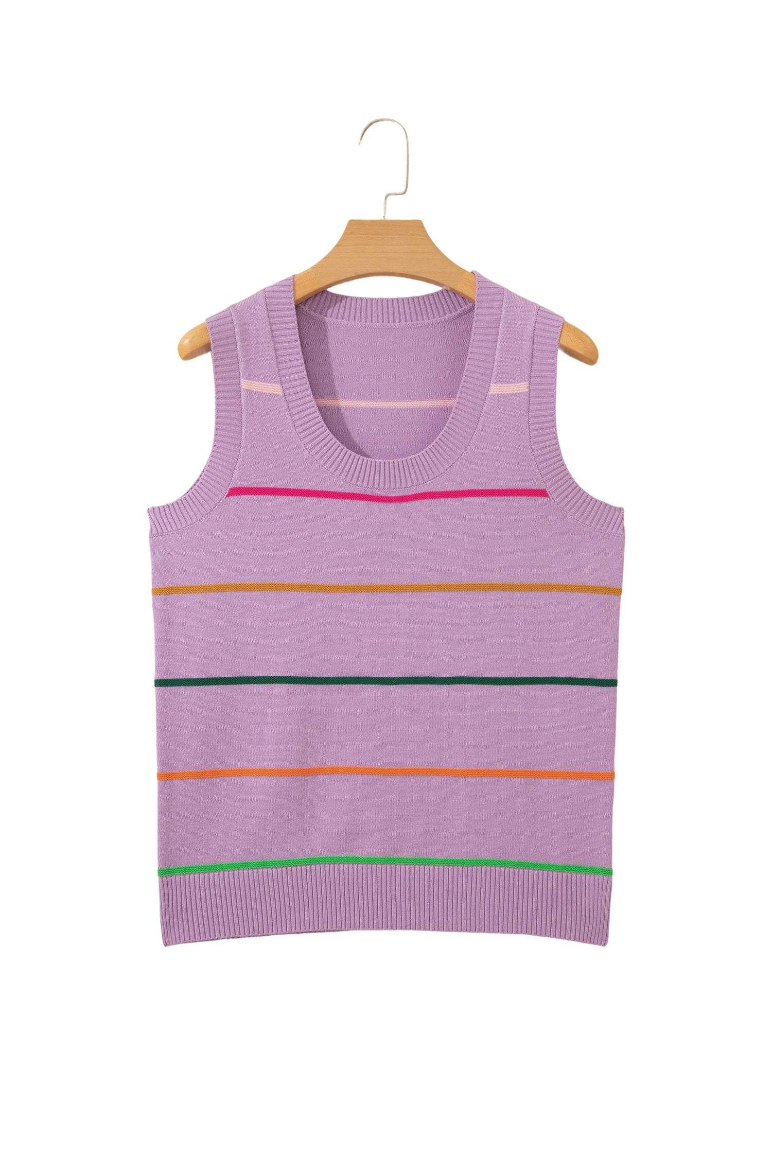 Purple Stripe Round Neck Knitted Sweater Tank