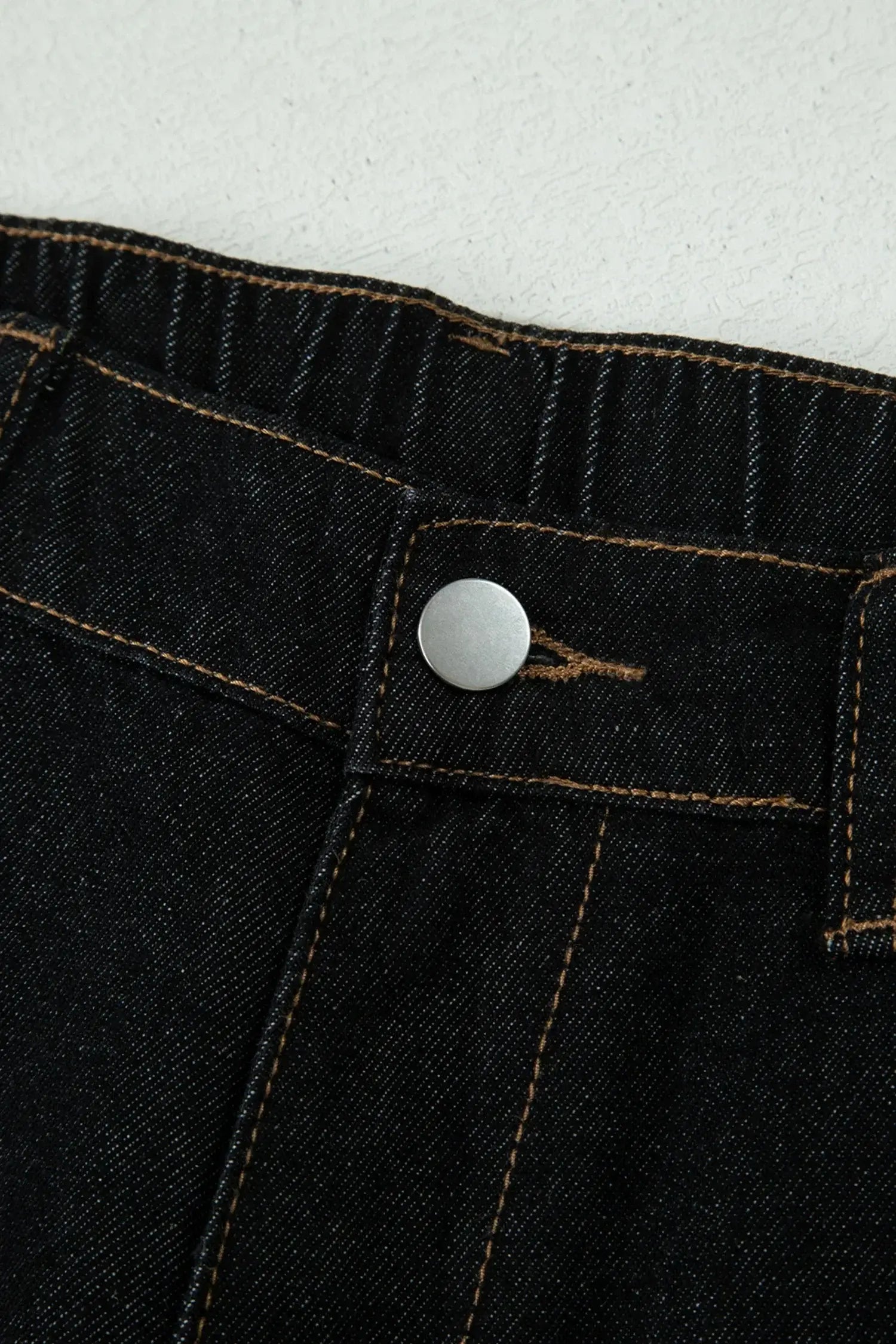 Navy Blue Embroidered Scalloped Trim Relaxed Denim Shorts