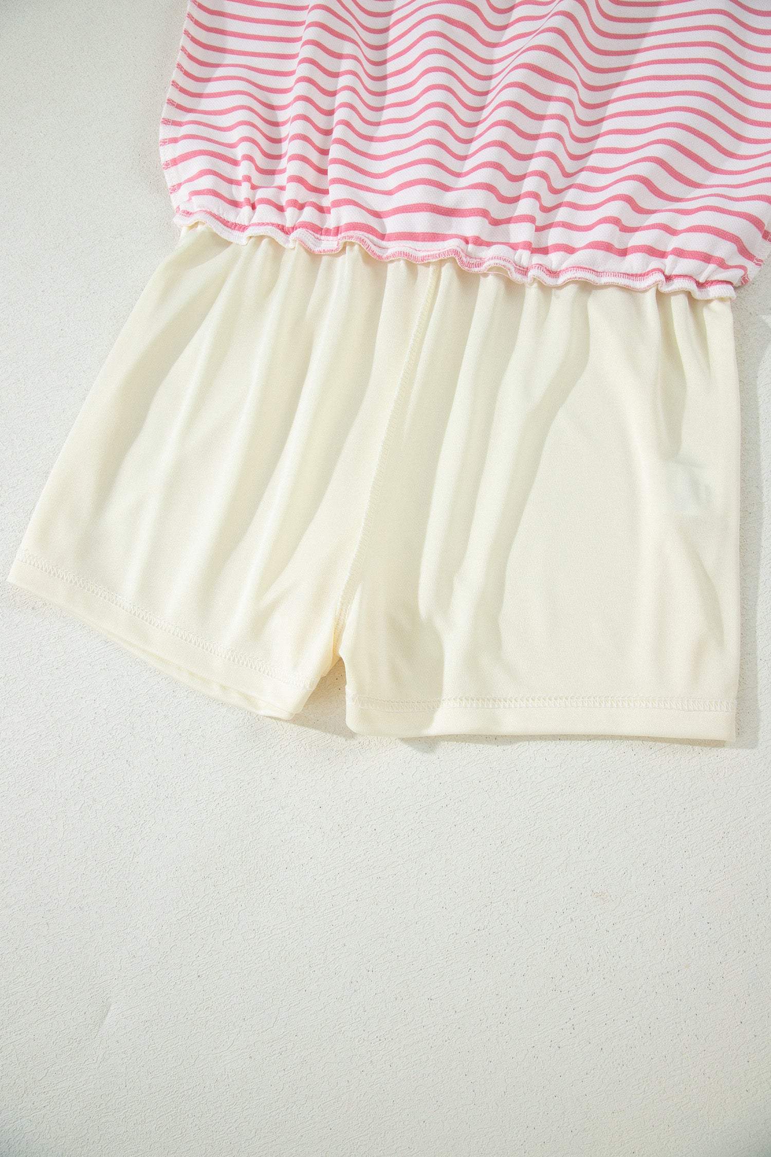 Pink Stripe Color Block Patchwork Polo Tee Drawstring Elastic Waist 2pcs Skort Set