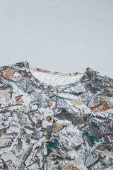 Gray Abstract Woodland Print Tunic Henley T Shirt