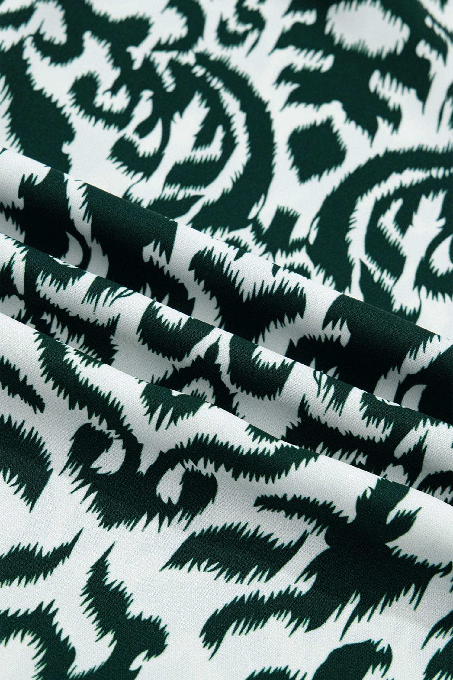 Green Damask Print Ruffled Color Block Detail Half Sleeve Blouse