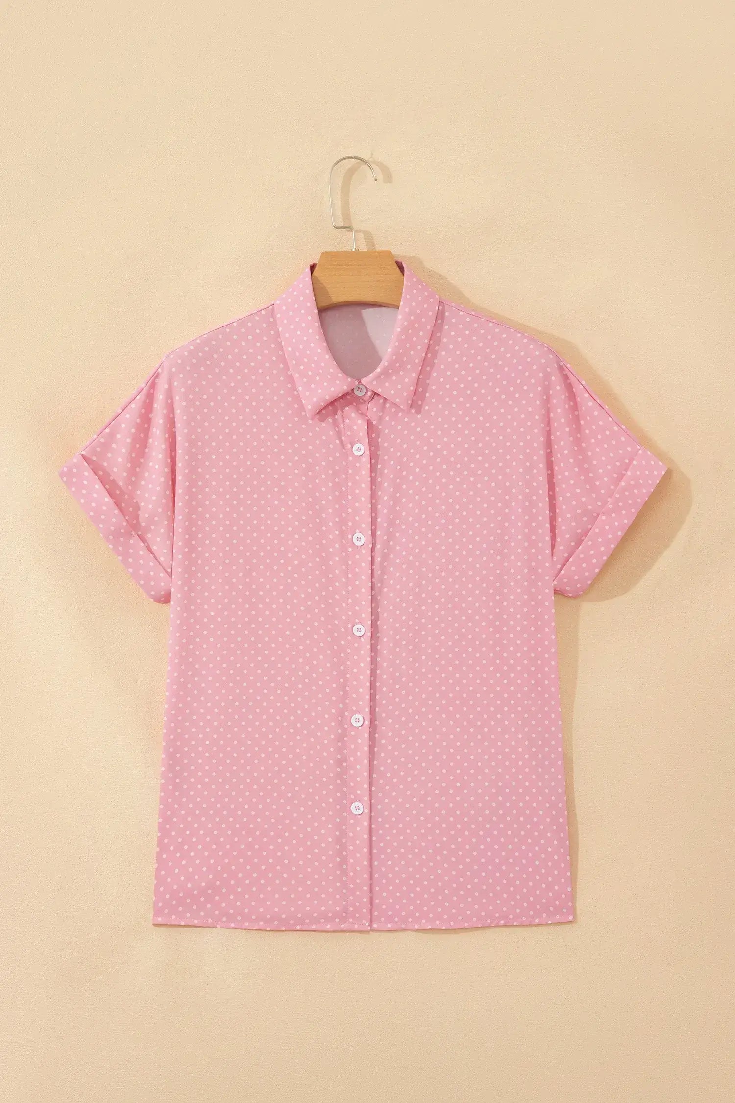 Khaki Dotted Print Cuffed Short Sleeve Shirt