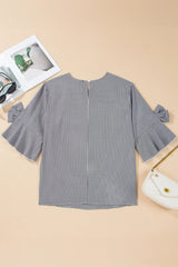 Black Plus Size Plaid Bow Decor Bell Sleeve Round Neck Jumper